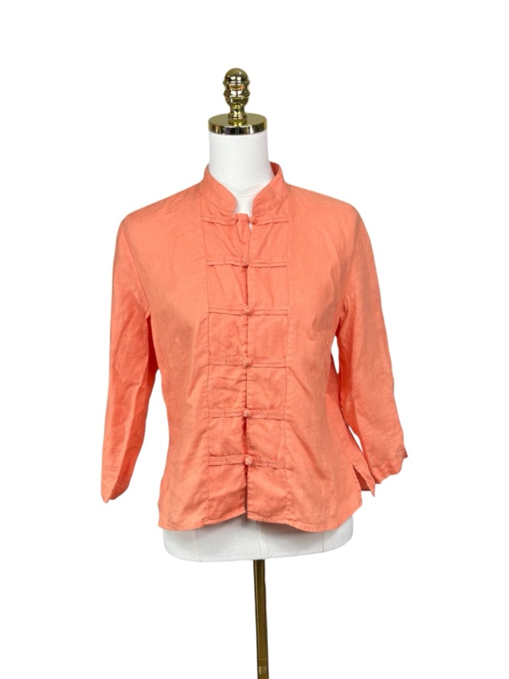 Woman’s Richard Malcolm Irish Linen frog closure coral blouse size L